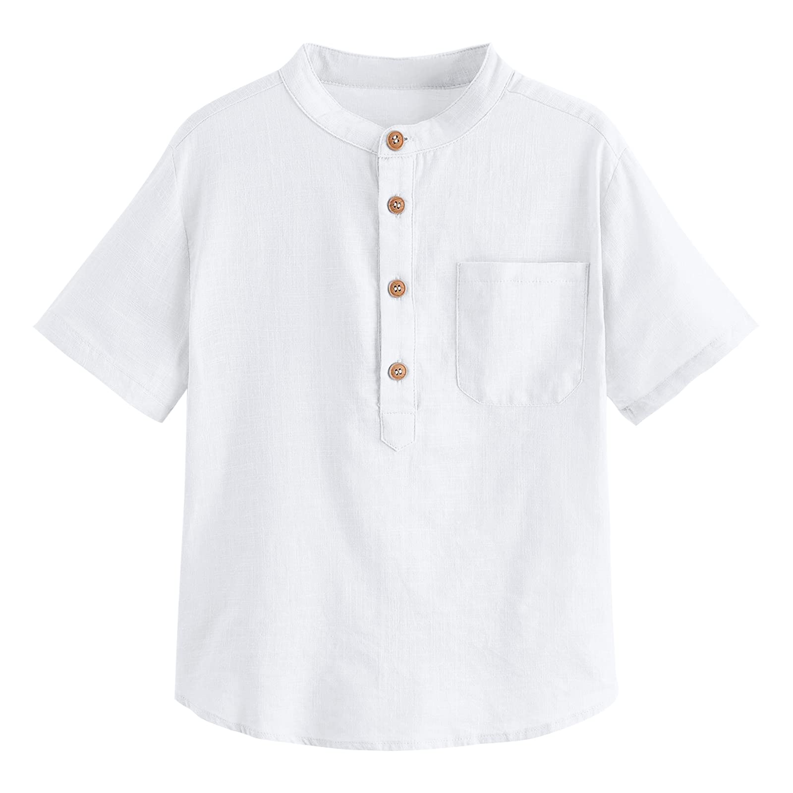 Inorin Boys Button Up Henley Shirt Short Sleeve Lightweight Summer Linen Cotton Dress Shirts Tees Tops with One Pocket