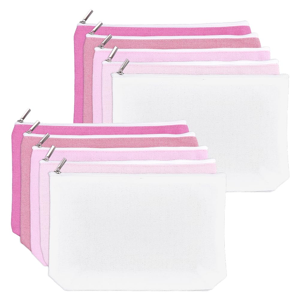 WADORN 10pcs 5 Colors Canvas Cosmetic Bags Bohemian Style Blank Pouch Bulk Travel Toiletry Cosmetics Bags 6.2x9 Inch for Daily Use Wedding Bridal Valentine's Day Gift Cosmetics Storage, Pink Series