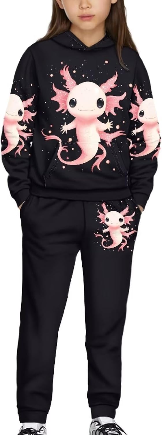 Girls Track Suit with Hoodies and Jogging Sweatpants Casual Cute Matching Sweat Set 5-12Y