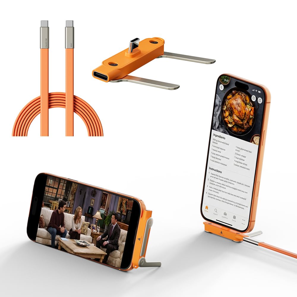 Growalleter Unsichtbares Halter-Ladekabel mit Ständer, 240-W-Multi-Ladekabel 4-in-1-Schnellladung, USB-C-Kabel mit faltbarer Halterung für Telefon-Laptop, Flüssigsilikon-Flachdraht 1,5 m (OG,2-in-1)