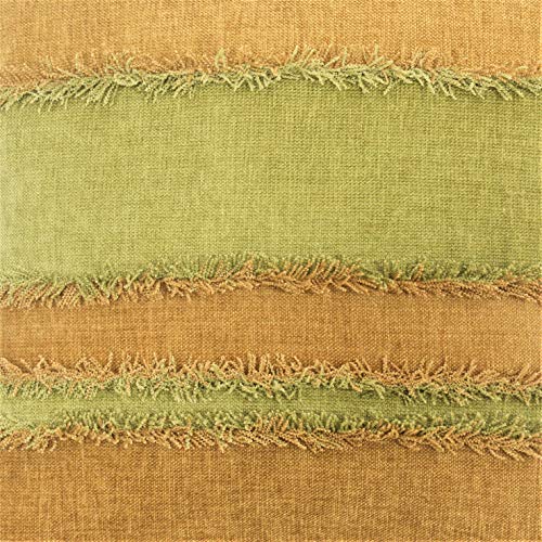Image of Encasa XO Chenille Cushion Covers (Pack of 2) with Patchwork 40x40 cm - Mix & Match Pillow Covers in Bright Colours for Living Room, Sofa, Bedroom - Olive+Mustard
