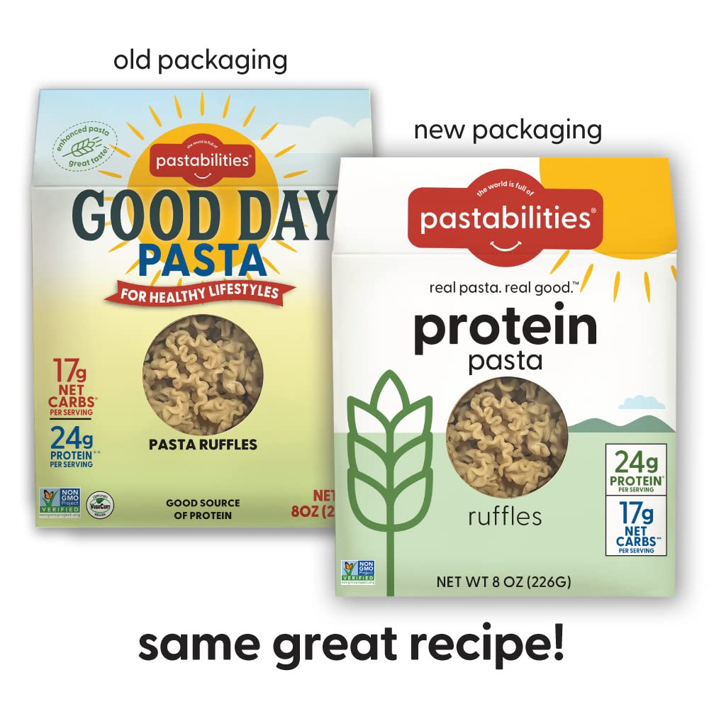 Pastabilities Protein Pasta (Previously called Good Day Pasta - Packaging May Vary) Low Carb and High Protein Pasta Noodles (8 Ounce, Pack of 6) High in Protein and Fiber, Delicious Plant Based Pasta, Keto Friendly Pasta, Vegan, Low Carb