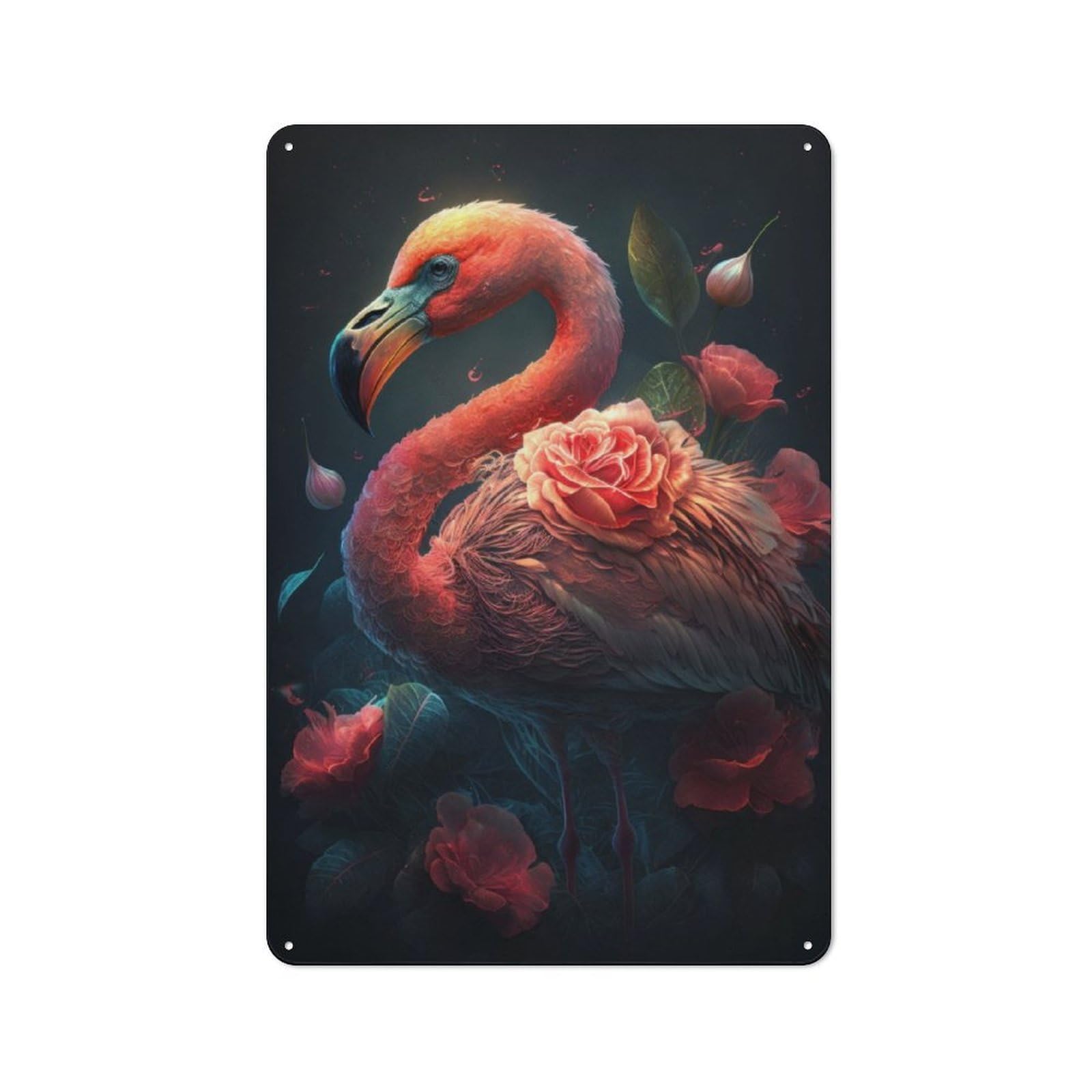 Junmoney Flower Flamingo Retro Metal Sign 30X20cm For Garden Room Or Summerhouse, For Garden Room Decor Fans