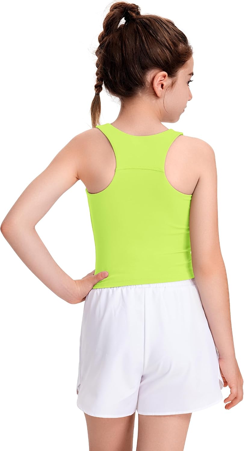 JOCMIC Girls Tank Tops Athletic Tanks with Built-in Bra Double-Lined Racerback Workout Crop Tops for Sports Yoga
