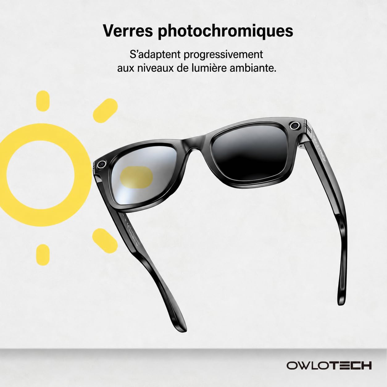 Lens AI Lunettes intelligentes avec appareil photo 32 Mpx, 32 Go, WiFi et Bluetooth, traduction en temps réel, contrôle vocal et tactile, IP65 (verre photochromique)