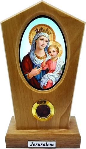 Miniatura 4 de Virgen María de Jerusalén (bizantina), icono católico de pie con imagen a todo color, madera de olivo de tierra santa de Israel, arte religioso de