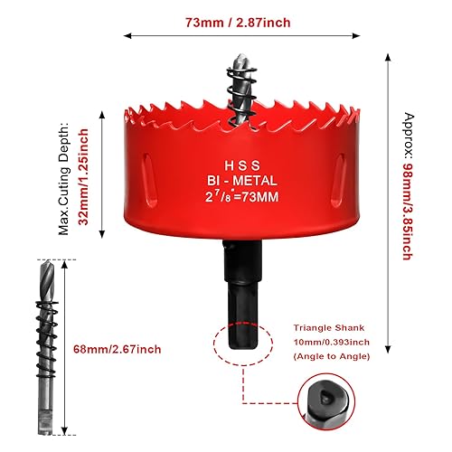 Miniatura 2 de Sierra perforadora de 2 78 pulgadas (2.874 in) para madera y plástico, broca de núcleo de cortador de agujeros bimetálico HSS para paneles de yeso,