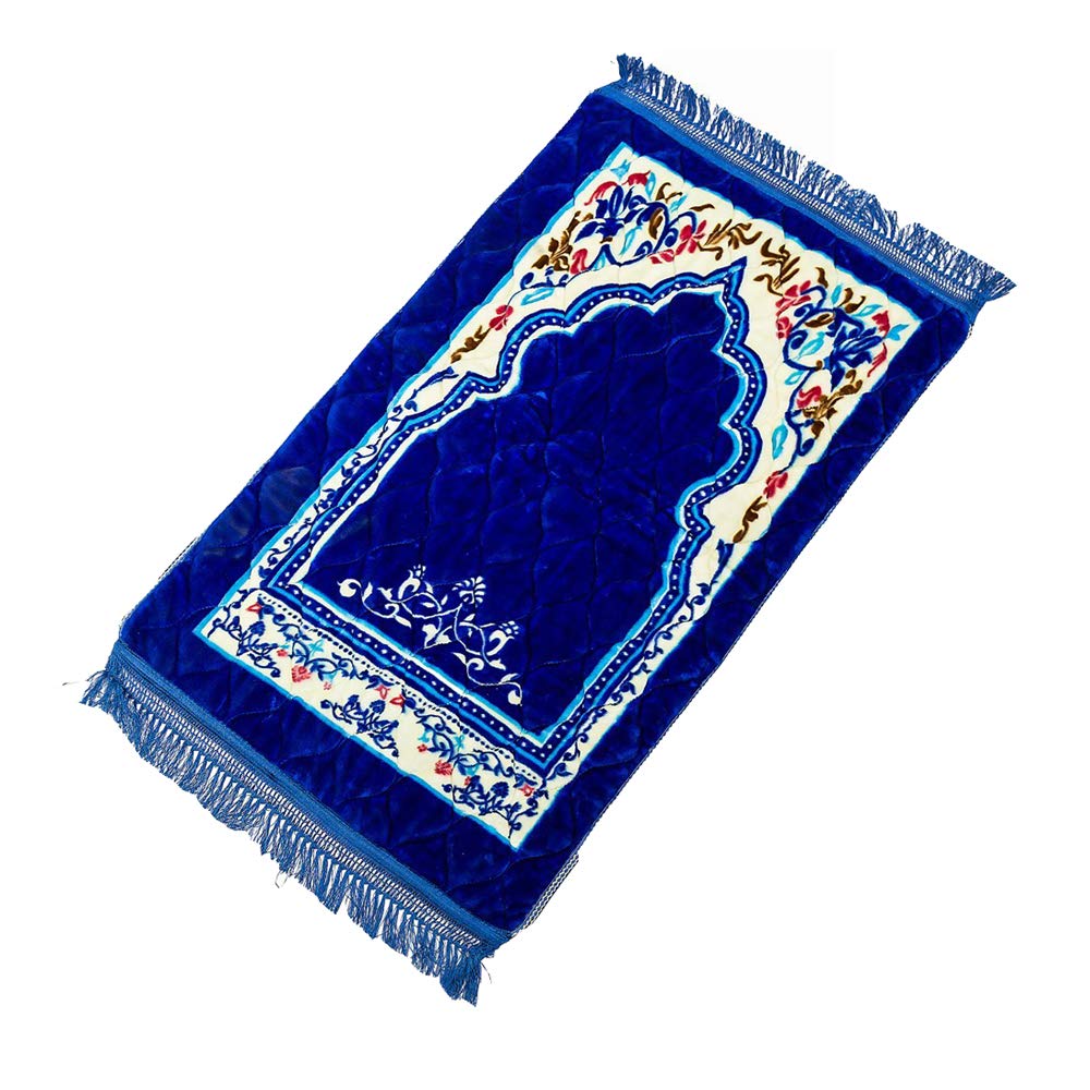 BaronHon Cotton Flannel Tapis de Prière pour Tapis de Prière Islamique Islamique 27.6X43.3 '(Bleu, M)