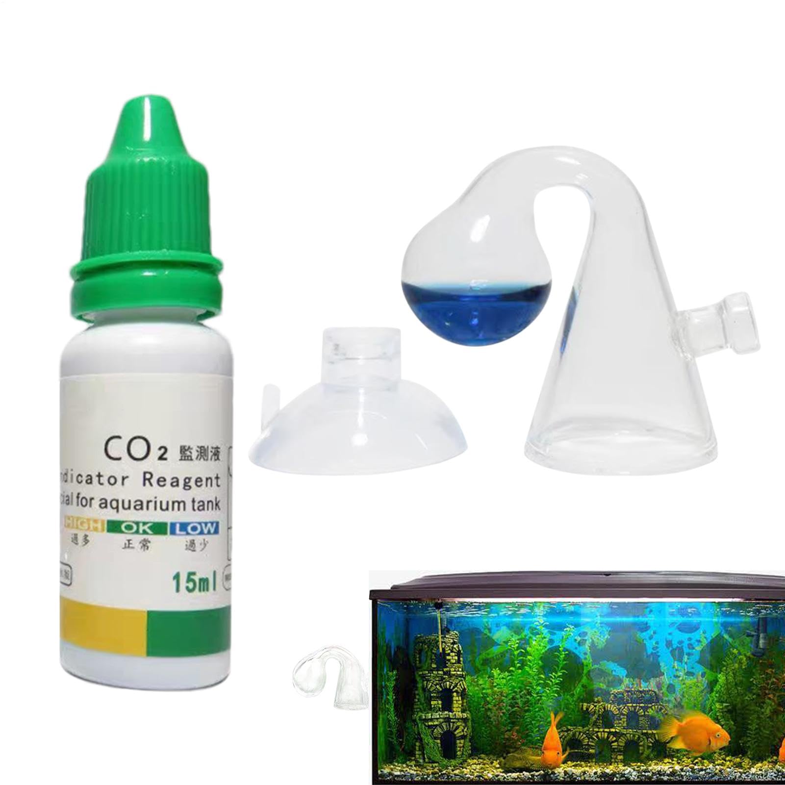 scyca CO2 Drop Checker for Aquarium - Portable CO2 Monitor Kit with 15ml CO2 Checker Solution - Efficient Aquarium CO2 System for Fish Tank, Includes CO2 Diffuser, Enhances Aquarium Plant Growth