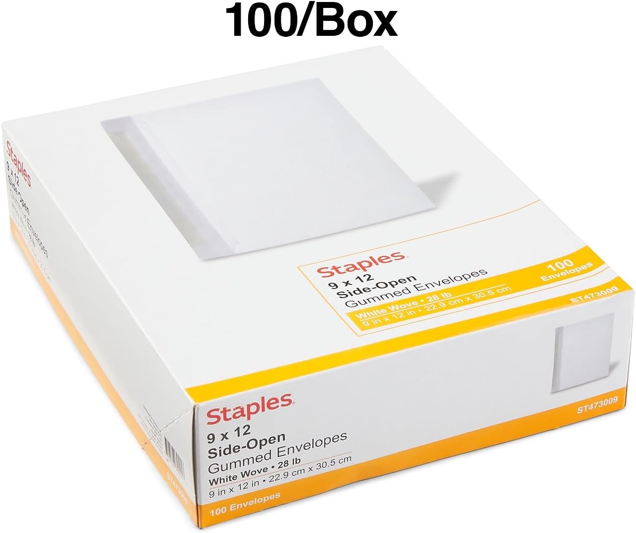 Staples 9 x 12 White Gummed Booklet Envelopes, Heavyweight Open‑Side Mailing Envelopes for Documents & Reports, 200/Carton