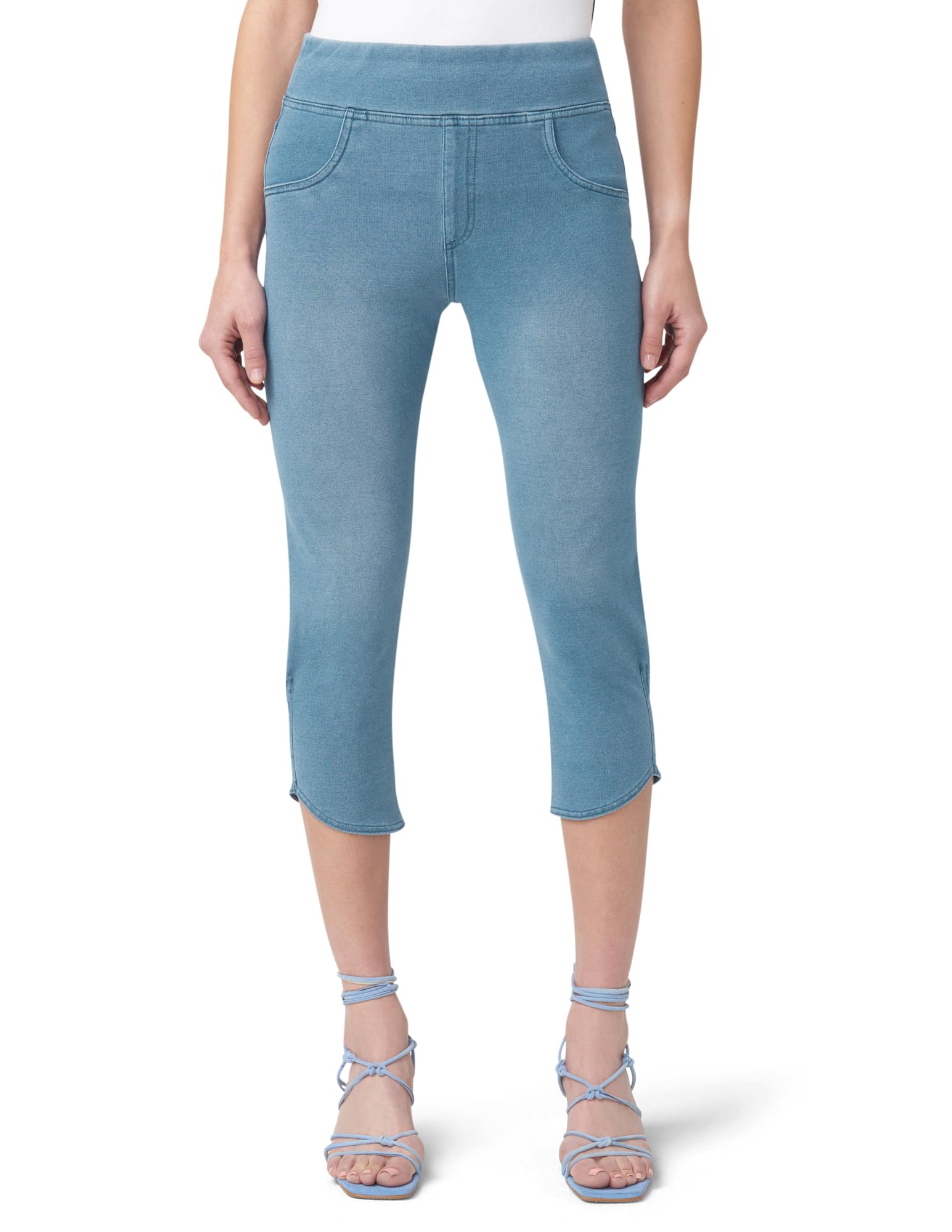HUE Womens Super Soft Stretch High Rise Denim Capri Leggings with Tulip Hem, No Side Seams