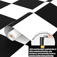 Vista 7 de Oxdigi Rollo de vinilo autoadhesivo para suelos de 24 x 118 pulgadas / 19 pies cuadrados, azulejos de vinilo autoadhesivos en blanco y negro