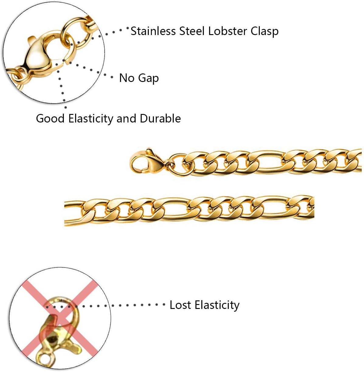 Estendly Gold Plated Figaro Chain Necklace Stainless Steel Figaro Link Chain for Men Women - Image 7