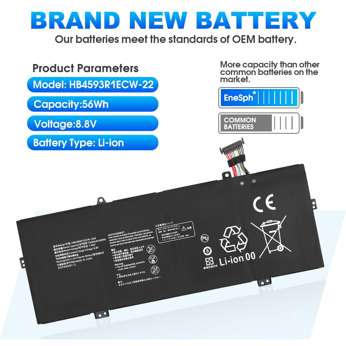 56Wh 12-pins HB4593R1ECW-22A Laptop-Batterie pour Huawei MateBook