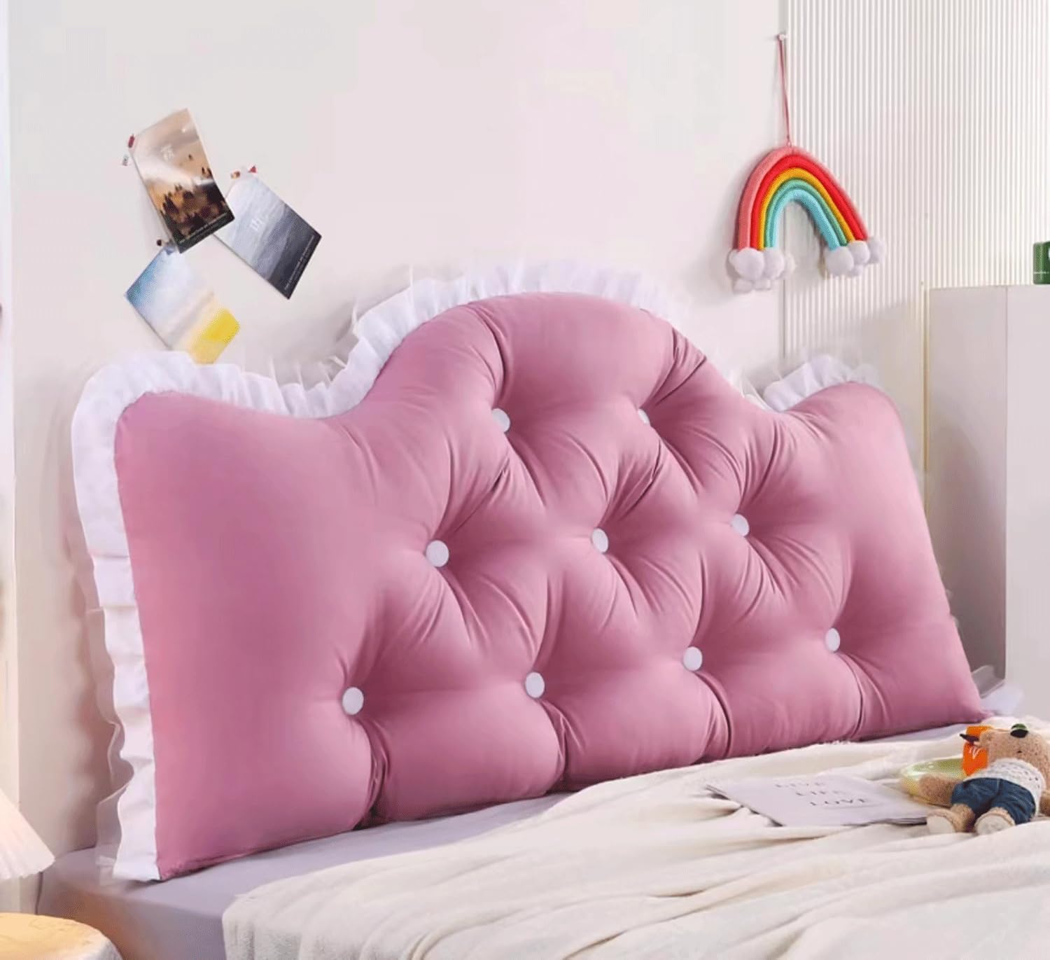Headboard Pillow Bed Rest Wedge Pillow Lace Reading Pillow for Headboard Backrest Large Bolster Positioning Support Day Bed Bolster with Removable Cover(Size:70"/180cm,Color:Light Purple)