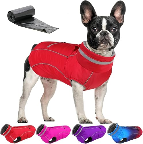 Doglay Waterproof Dog Coat, Reflective Dog Winter Jacket with Pocket & Turtleneck, Warm Puppy Snow Jacket for Small Medium Large Dogs - Red, S