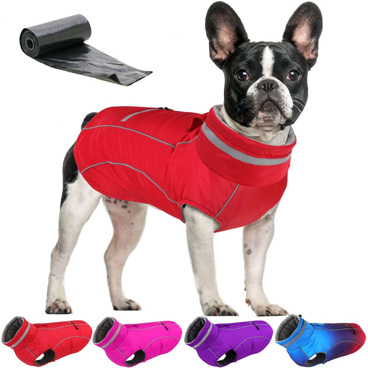 Doglay Waterproof Dog Coat, Reflective Dog Winter Jacket with Pocket & Turtleneck, Warm Puppy Snow Jacket for Small Medium Large Dogs - Red, XS