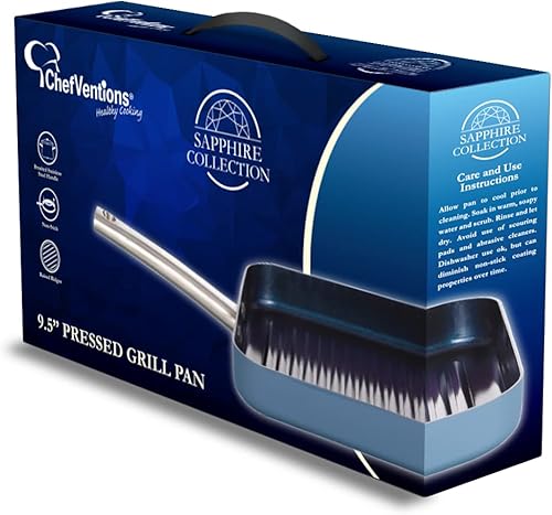 Miniatura 5 de ChefVentions Sartén para parrilla de 95 pulgadas zafiro utensilios de cocina de aluminio prensado antiadherente de acero inoxidable bordes elevados