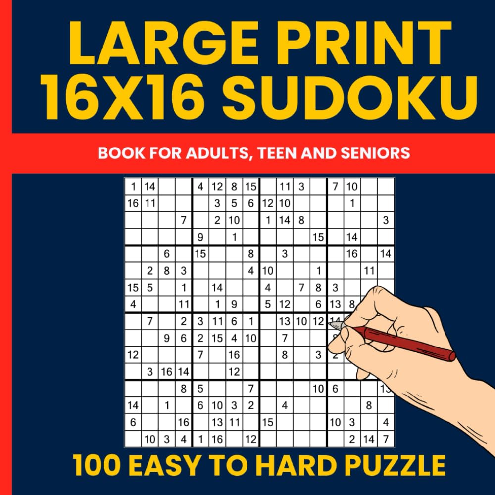 Large Print 16x16 Sudoku Puzzle Book for Adults (Vol. 4): 100 Easy to Hard Jumbo Sudoku Puzzles to Train Your Brain and Boost Focus