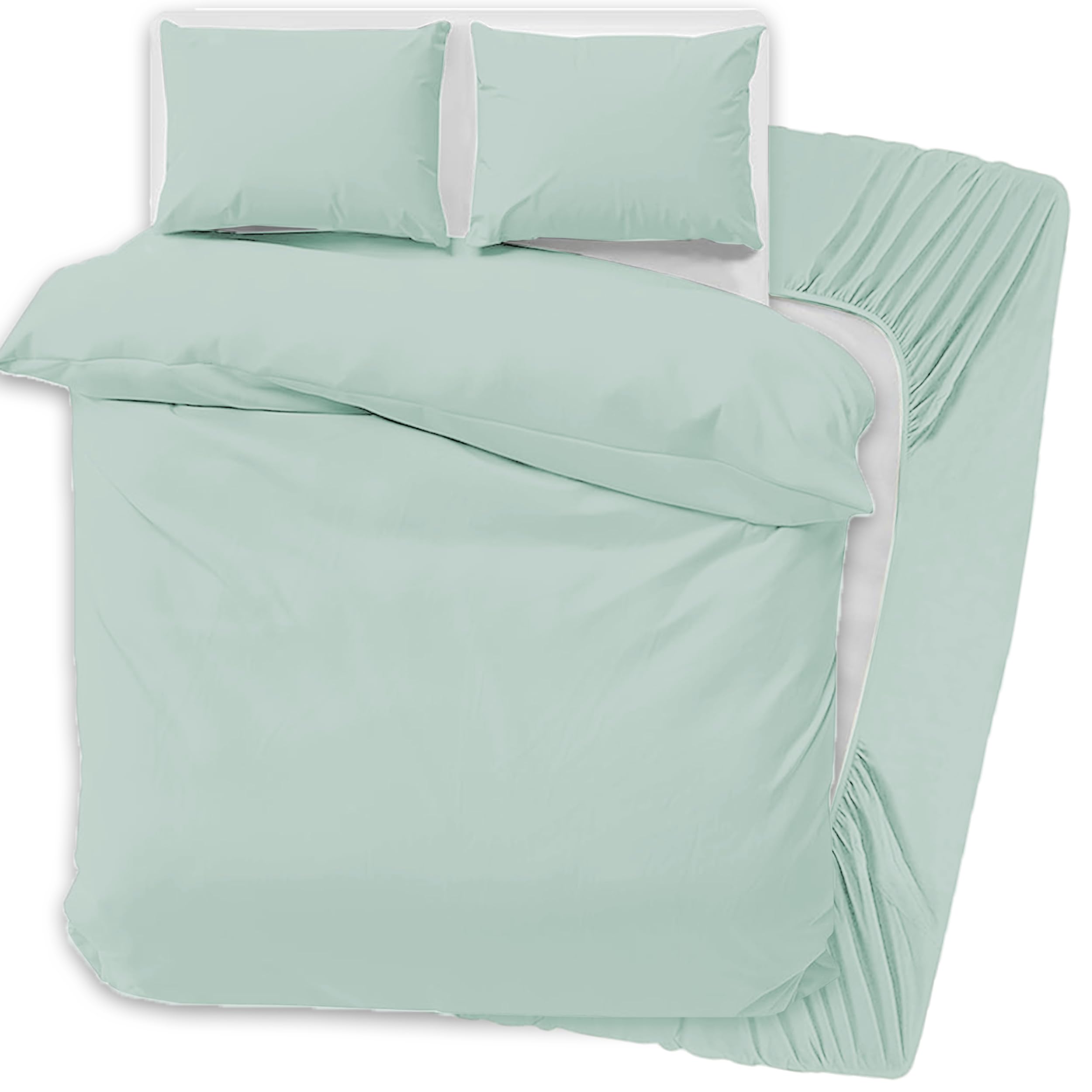 PRIME LINENS 4 Pcs Duvet Cover Set with Matching Fitted Sheet 30 cm Deep - Soft Breathable Premium Microfibre Quilt Cover Bedding Set (Mid Green, King)