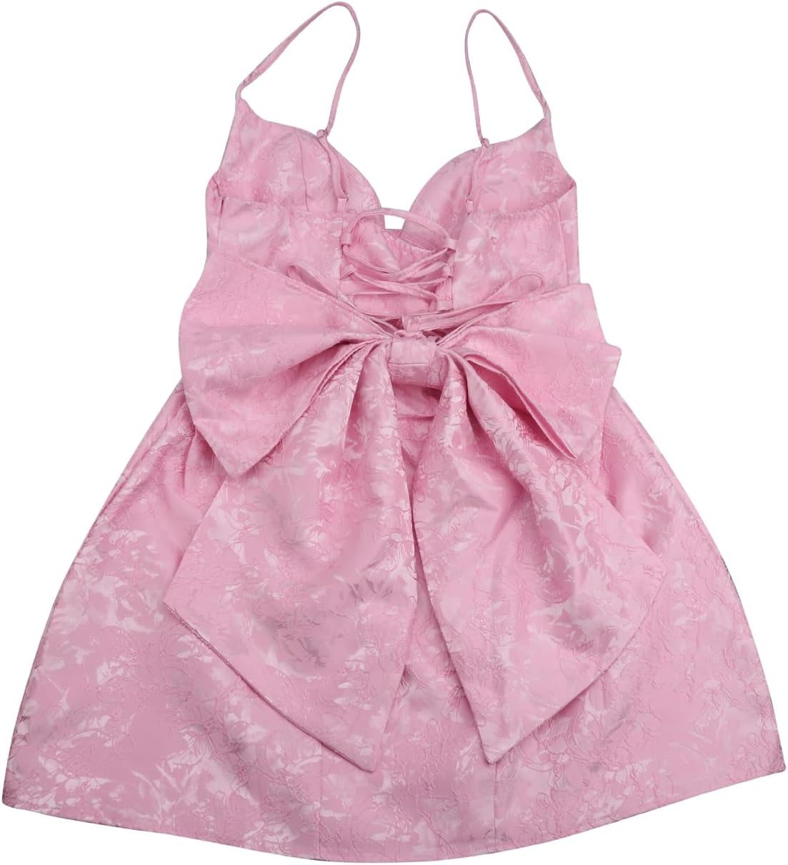 JUMISEE Women’s Sexy Low Cut Jacquard Satin Mini Dress with Bow Elegant Spaghetti Strap Homecoming Dress Prom Dresses - Image 6