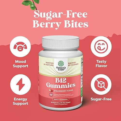 Miniatura 3 de Gomitas de vitamina B12 sin azúcar, 1000 mcg, gomitas veganas B12 para adultos, enfoque energético, inmunidad y apoyo nervioso, gomitas de vitamina