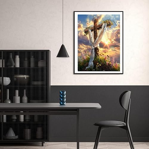 Miniatura 3 de MaiYiYi Pintura de diamantes con cruz de cielo por números, taladro redondo completo 5D, flor de dios, cruz de diamantes, kit de arte para adultos,