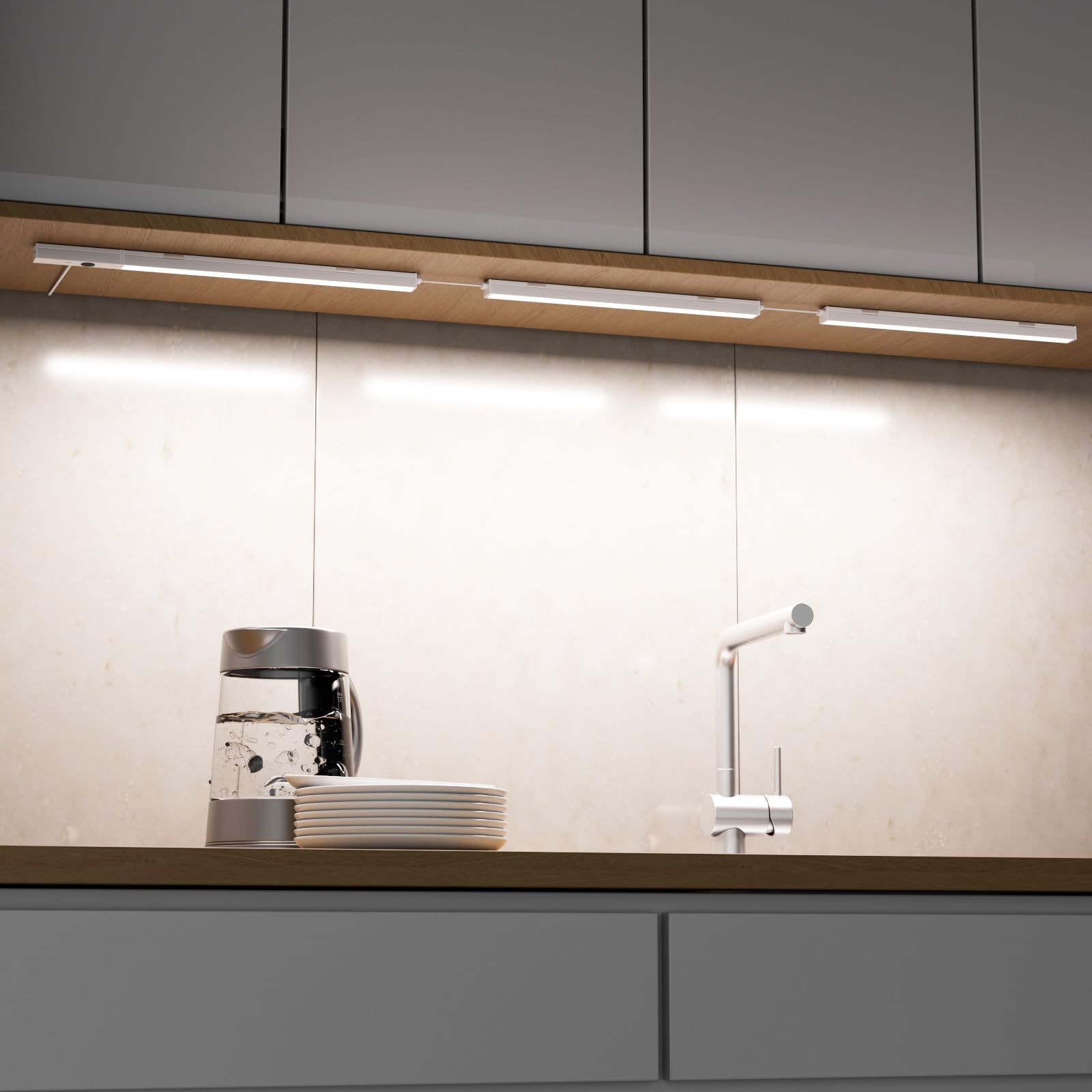 SUWIN Keukenverlichting onder kast, kastlamp, USB oplaadbare LED-strip met bewegingssensor 3 verlichtingsmodi, voor keuken, kast, trap, spiegel, muur (2-pack