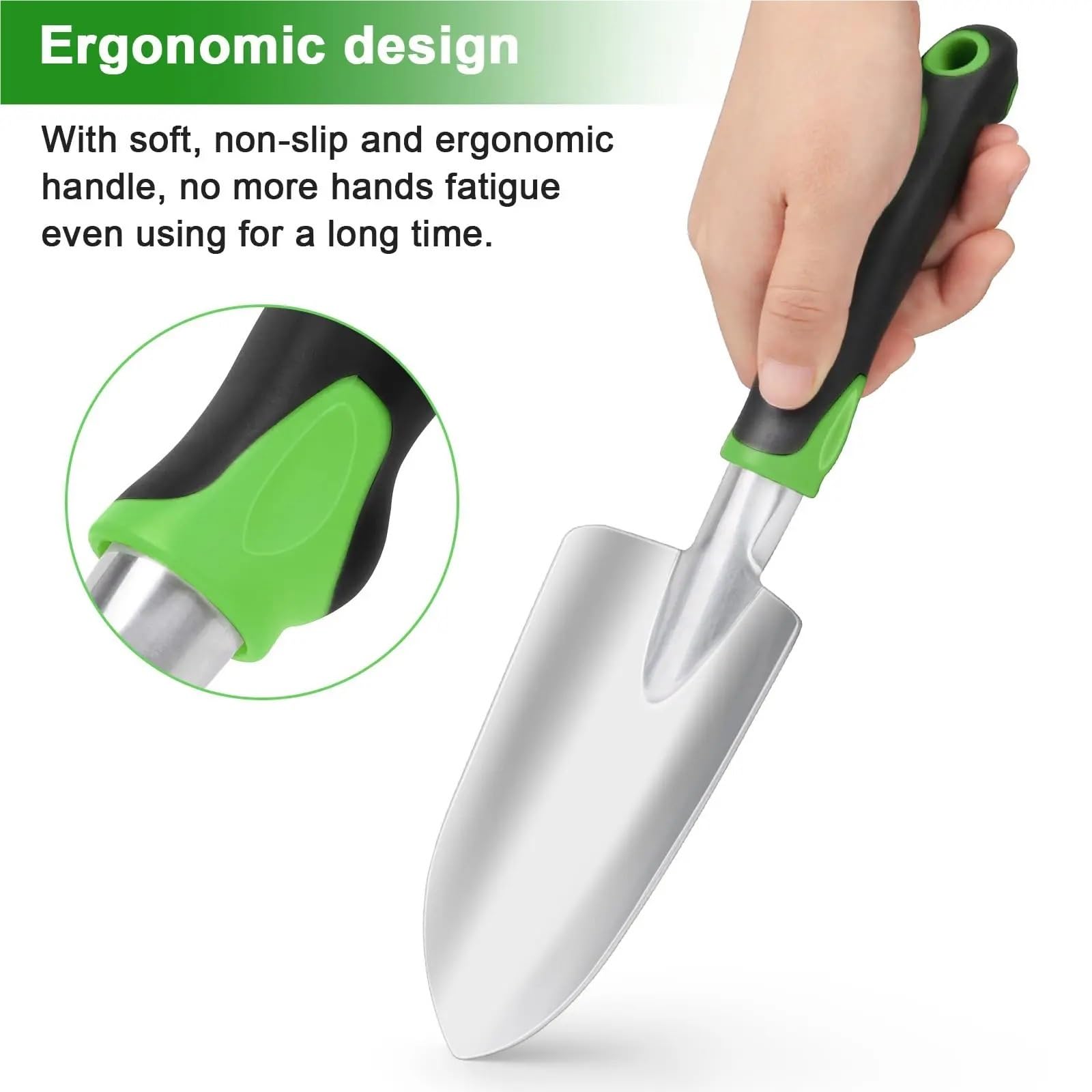 Handgabel Gartenkelle & breite Handschaufel mit spitzer Spitze und weichem, gummiertem, rutschfestem, ergonomischem Griff for Pflanzen, Umpflanzen, Jäten Mokka(A)