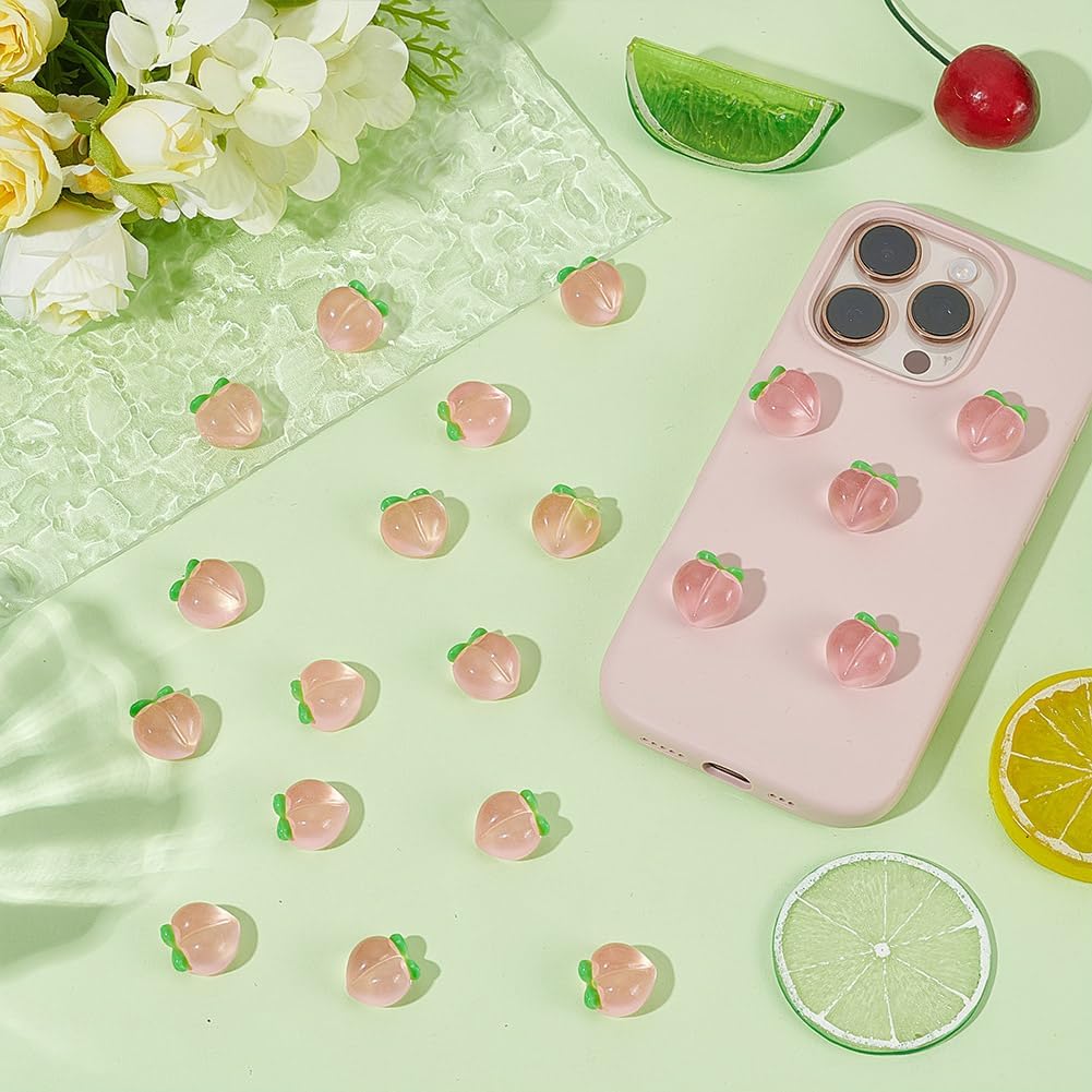 arricraft 50 Pcs Pink Peach Beads, 17mm Peach Transparent Handmade Lampwork Crystal Charms Fruit Pendants for DIY Necklace Bracelet Earring Jewelry Making Crafts (No Hole) - Image 4