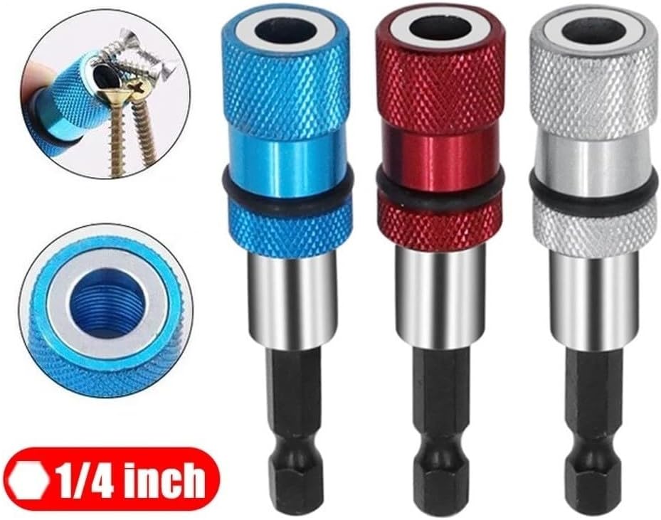 1/4 Inch Hex Shank Bit Holder, Quick Release Screwdriver Extension Bar with Adjustable Depth, Hardened Steel Drill, Silver(Blue)