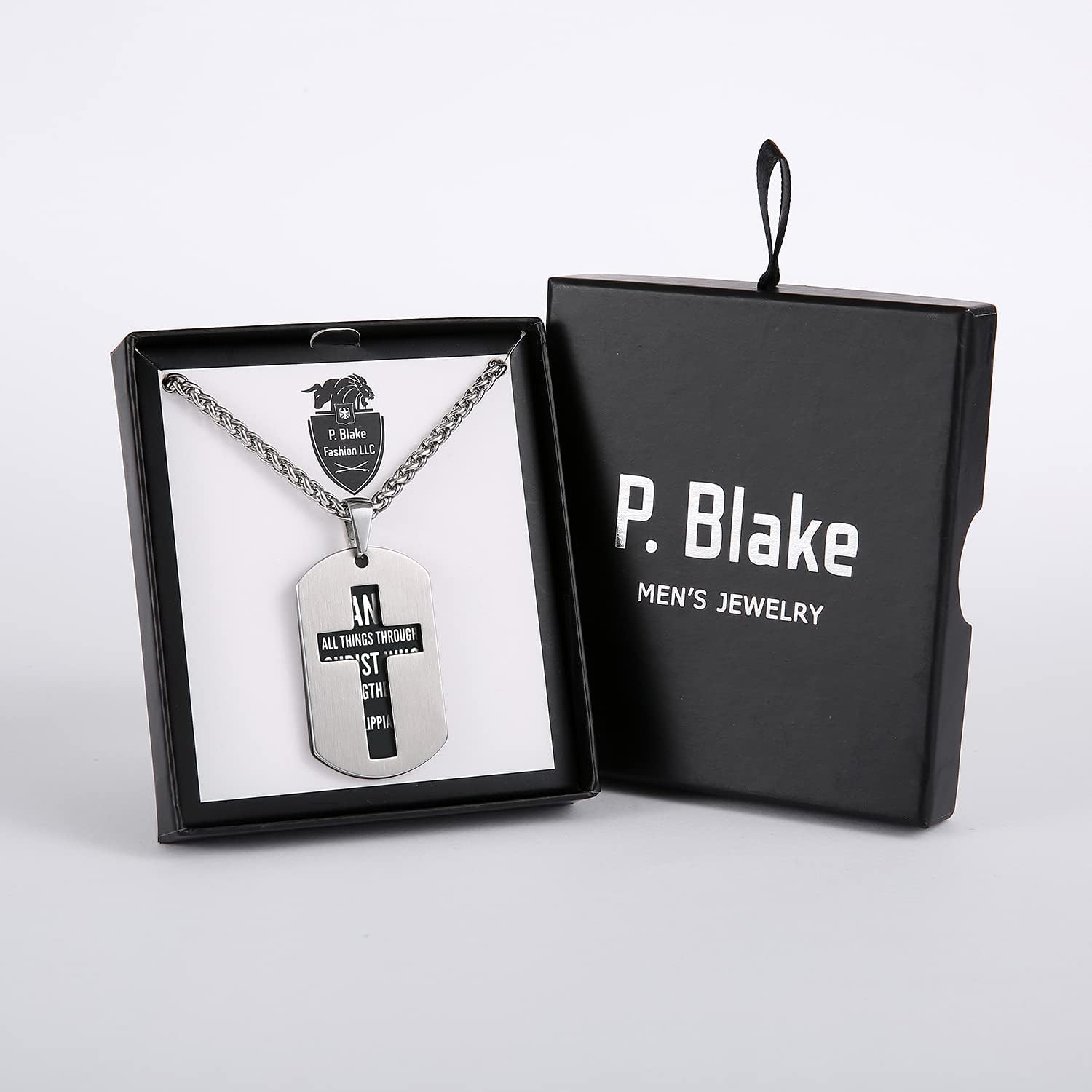 P. BLAKE Dog Tag Cross Necklace Gifts for Men Boys, Stainless Steel Bible Verse Pendant Chain Necklace Valentines Christian Religious Jewelry Gifts for Him - Image 7