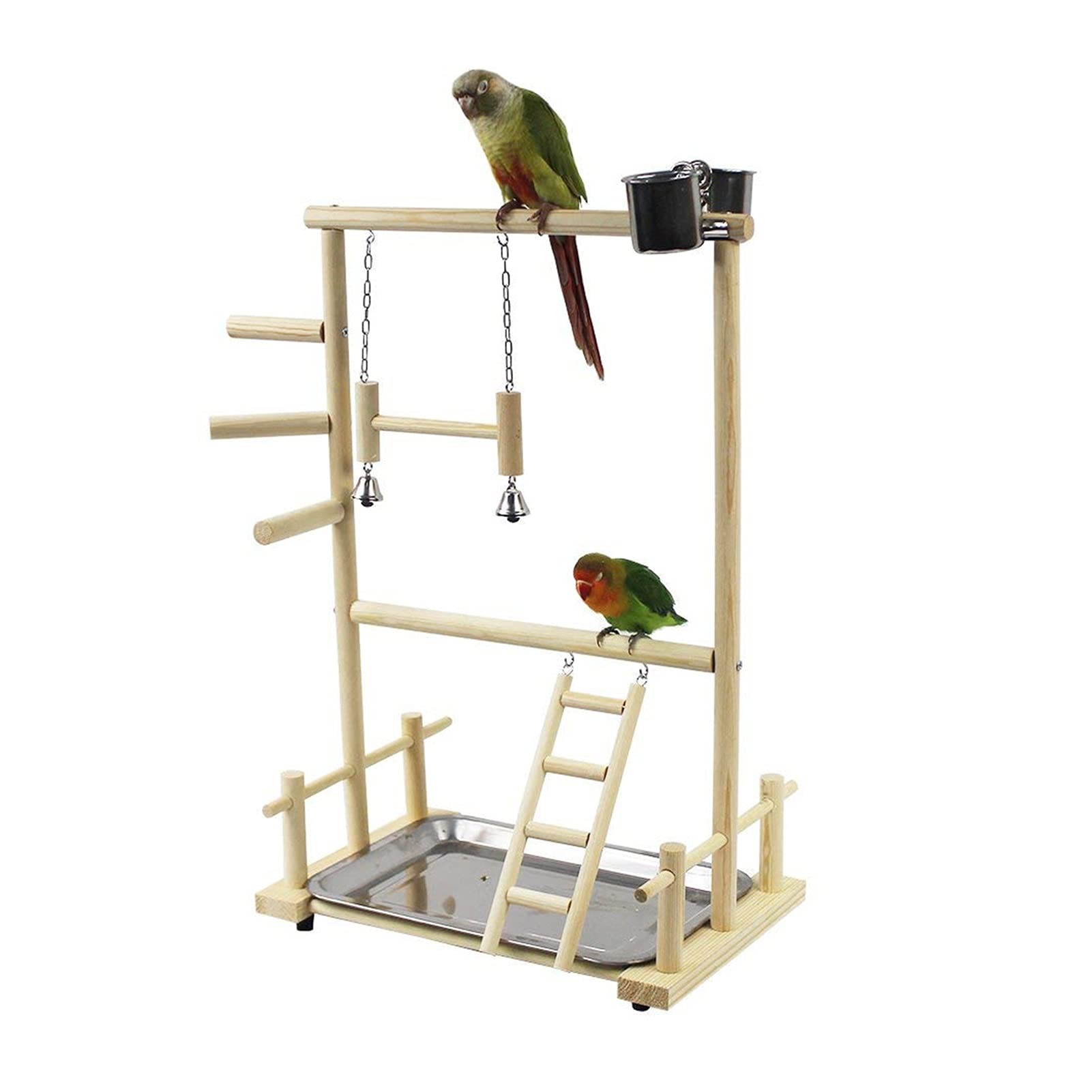 Vogelspielzeug Papagei Vögel Massivholz Spielzeug Swing Leiter Regal Doppelschicht Holz Vogelständer mit Vogelfutter und Tablett Haustier Vogel Zubehör