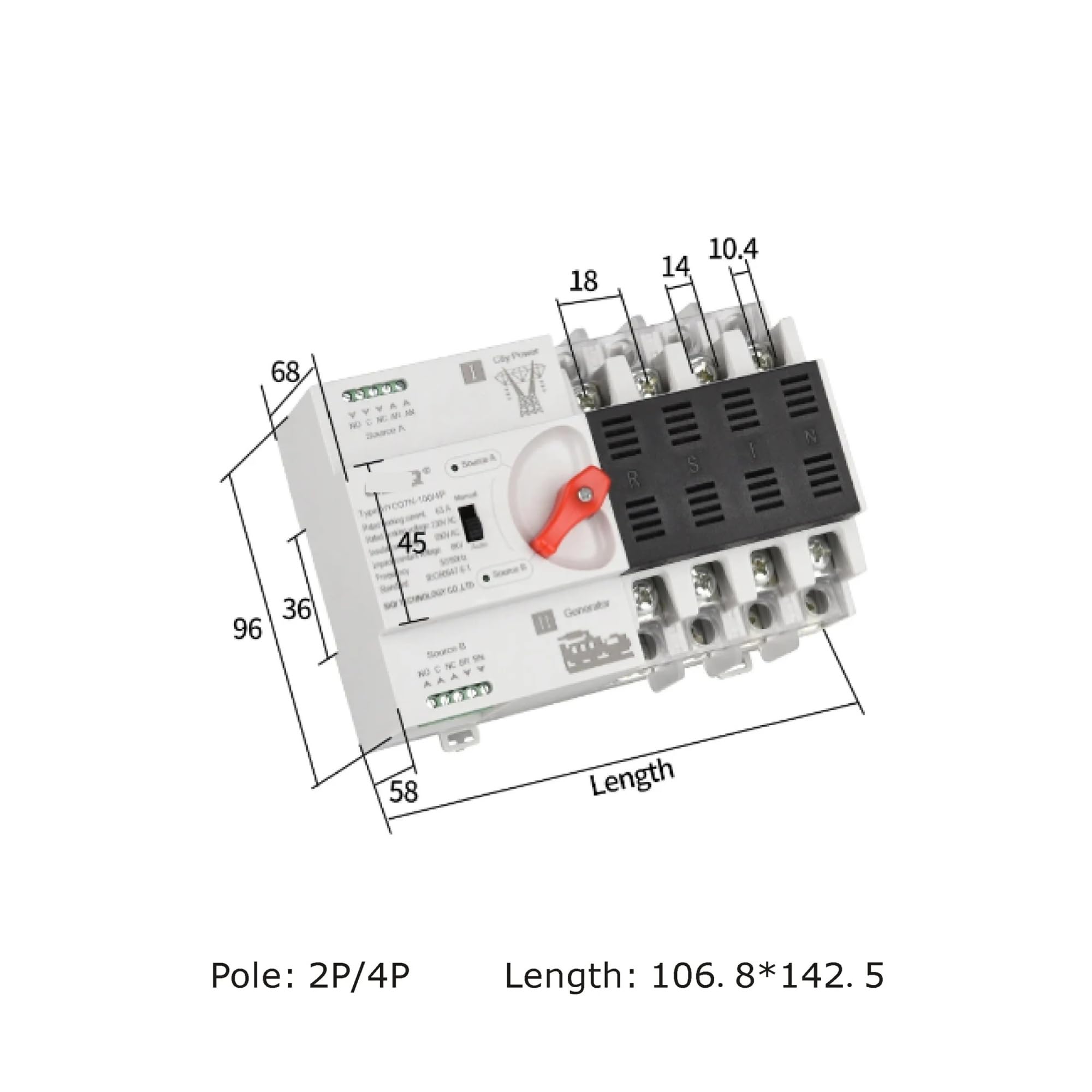 4P-Wechselrichter, automatische Umschalter for zwei Stromarten, Dreiphasen-Umschalter, 400 V, 63 A, 100 A(2,100APV)