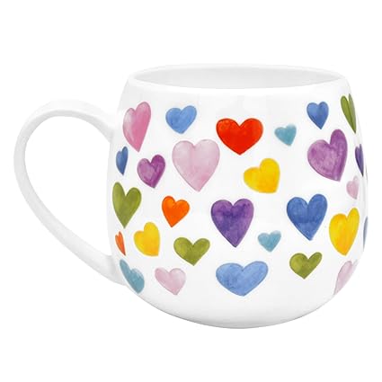 Peclek 13.5 oz Colorful Love Heart Mug, Romantic Ceramic Coffee Cup, 400ml Valentine's Day Holiday Drinkware, Christmas, Mother's Day, Birthday Gifts for Couples, Her, Mom, Boyfriend, Girlfriend
