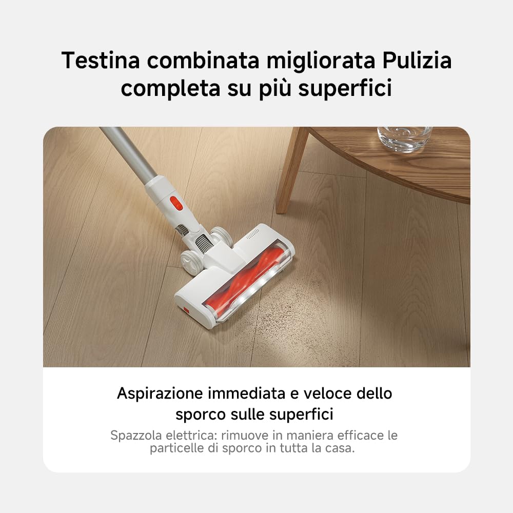 Aspirapolvere Senza Fili XIAOMI G20 Lite, 18kPa Potenza Aspirazione, 40 Min Autonomia, Rilevamento Polvere Luce Bianca, Spazzole 2-in-1, Svuotamento Un Solo Tocco, Ideale per Fessure Divani e Tastiere