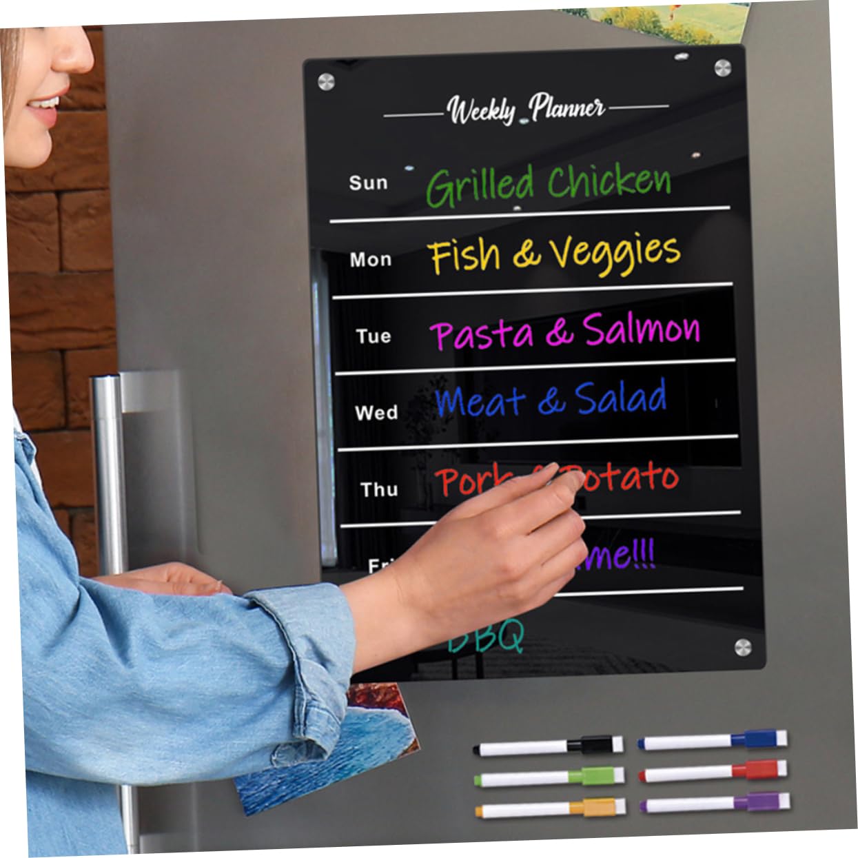 ARTIBETTER Magnetische Nachrichtentafel aus Acryl Abwischbar und Glatt Schwarzes Schreibbrett für Kühlschrank als Wochenplaner und Familienkalender