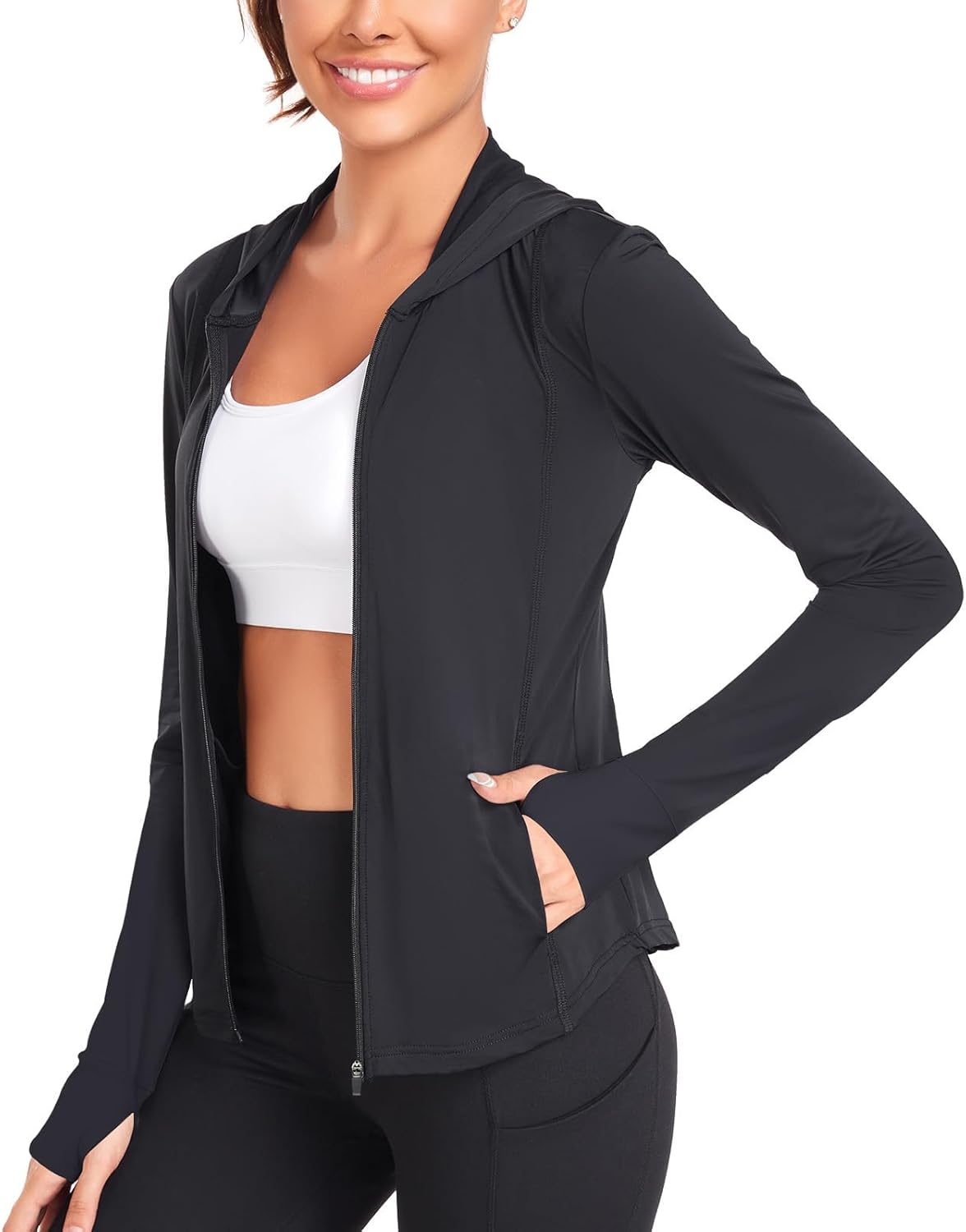 Womens UPF 50+ Long Sleeve Hooded Jackets Lightweight UV Protection Sun Shirts Workout Athletic Hiking Running Tops