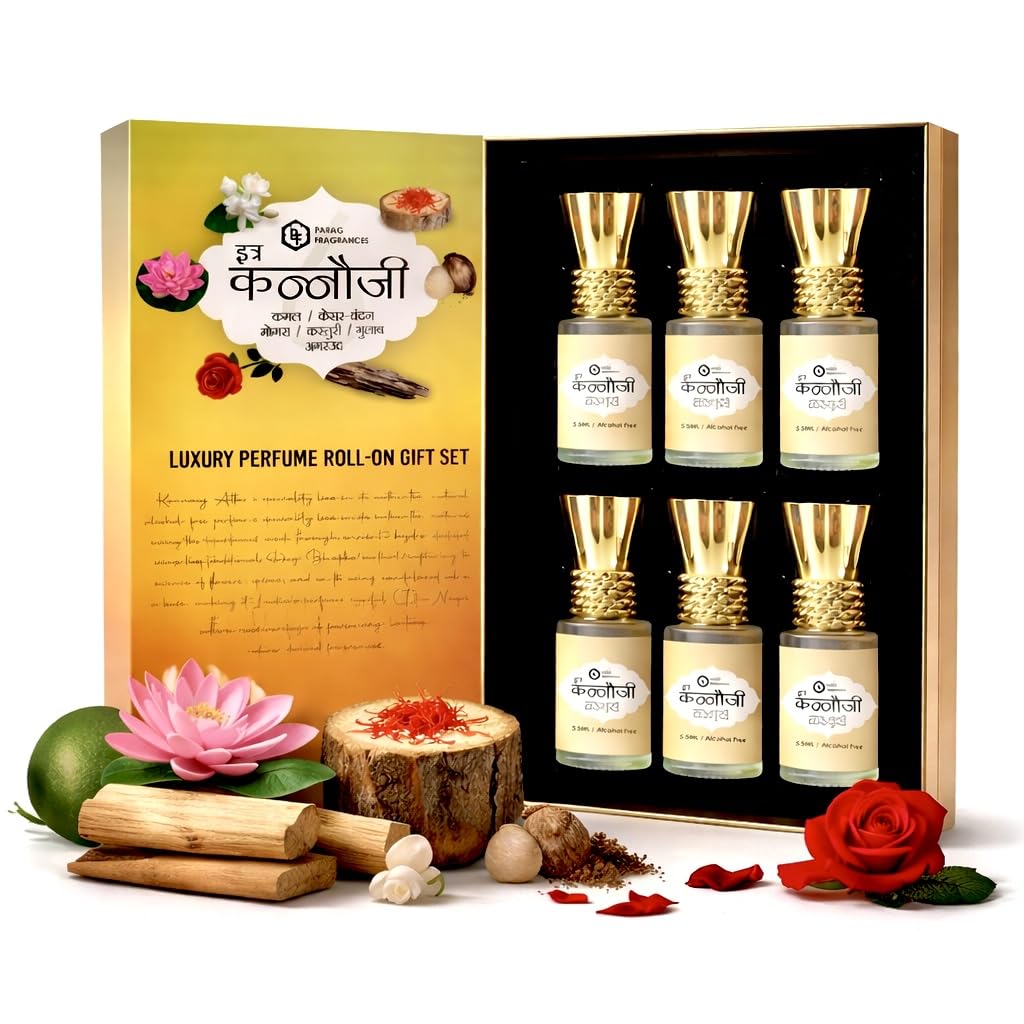 Parag Fragrances Natural & Premium Liquid Attar Gift Pack For Unisex (Kannauji 6 In 1)