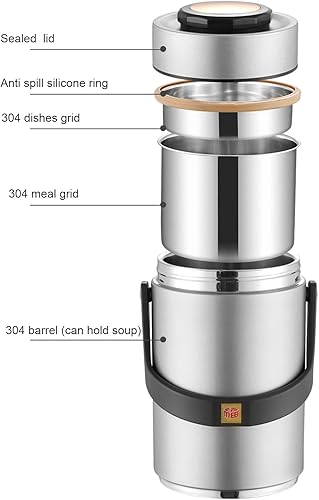 Miniatura 7 de Caja, 77.8 fl oz contenedores aislados portátil 304 acero inoxidable aislado al vacío tarro de alimentos al vacío caja Bento para viajes de oficina