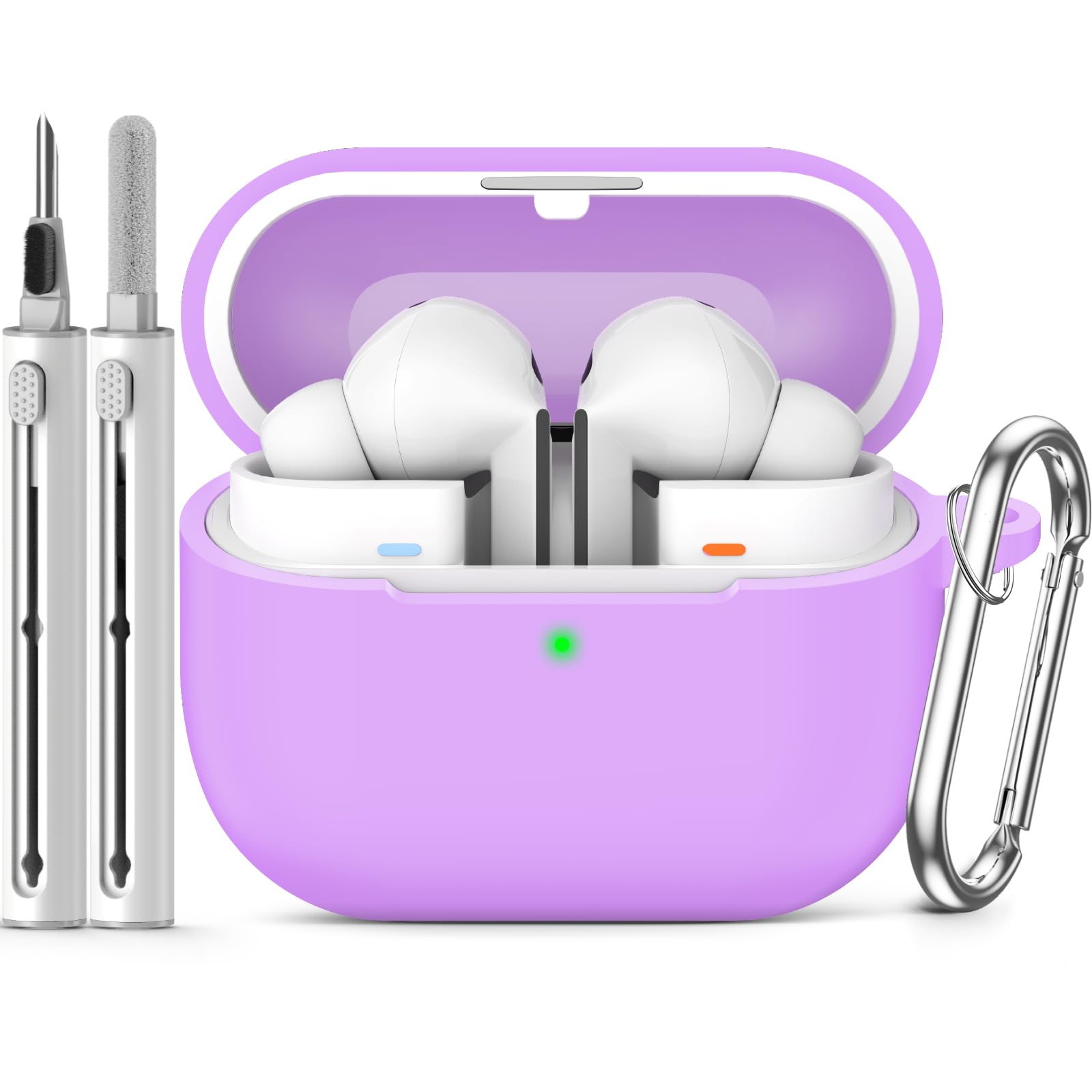Ljusmicker for Samsung Galaxy Buds 3/3 Pro Case Cover with Cleaner Kit,Soft Silicone Protective Cases for Galaxy Bud Pro 3 Case 2024 Accessories with Keychain-Purple