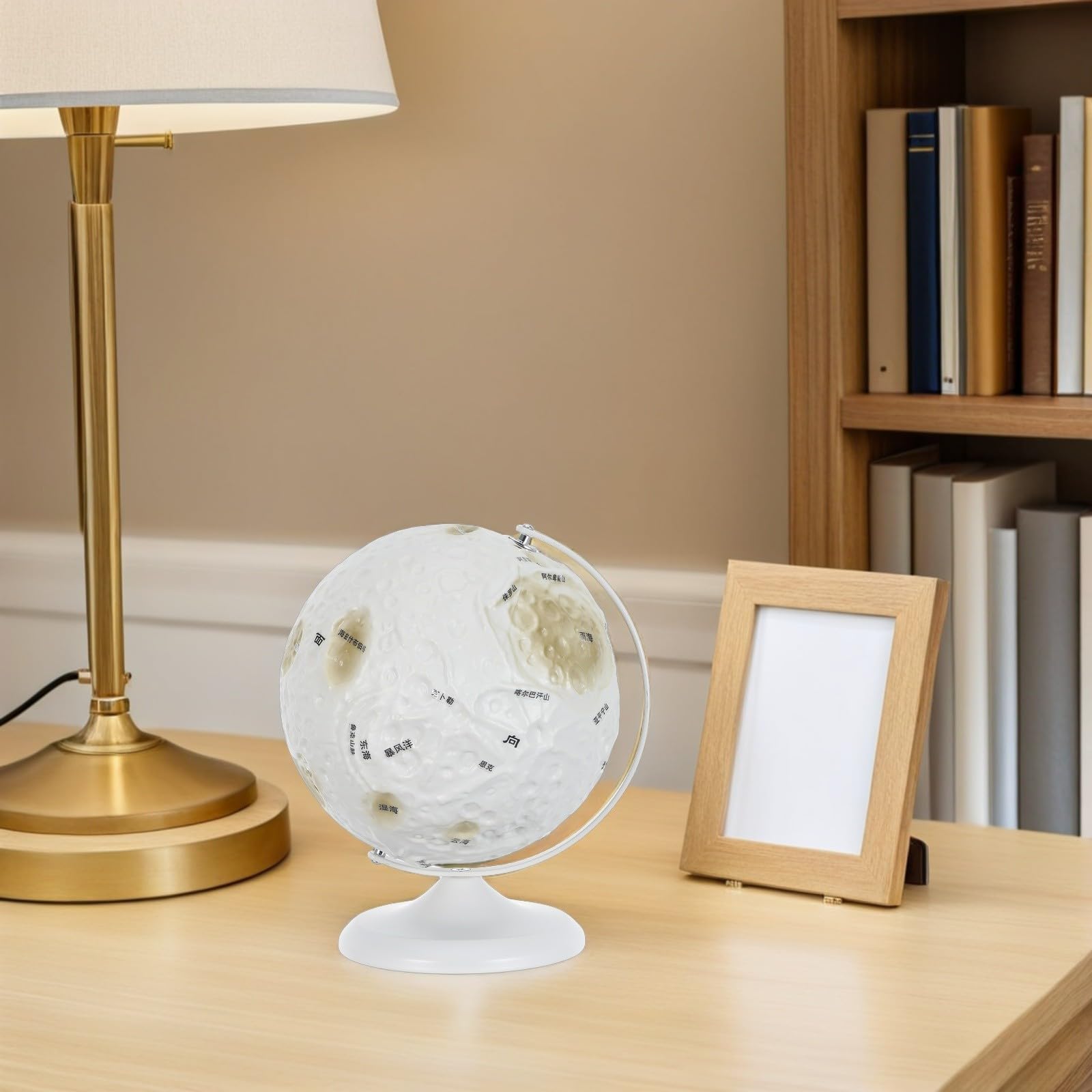Tofficu Globe Interactif Lunaire Sphérique Plastique et Modèle Fer en Apprentissage des Sciences Spatiales pour Décoration de Bureau