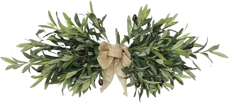 Olive Wreath, 24" Artificial Olive Floral Teardrop Faux Green Olive Garland Fake Olive Easter Holiday with Bow Realistic Olive Home Wedding Arch Party Home Wall Garden Decorations C