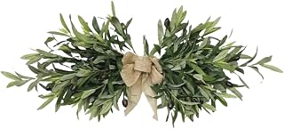 Olive Wreath, 24" Artificial Olive Floral Teardrop Faux Green Olive Garland Fake Olive Easter Holiday with Bow Realistic Olive Home Wedding Arch Party Home Wall Garden Decorations (C)