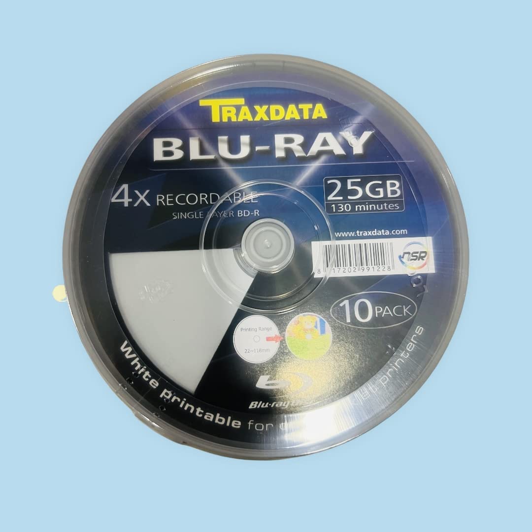 Traxdata Blu-Ray-Discs für Tintenstrahldrucker, 25 GB, 4 x 130 Minuten, Weiß, 10 Stück