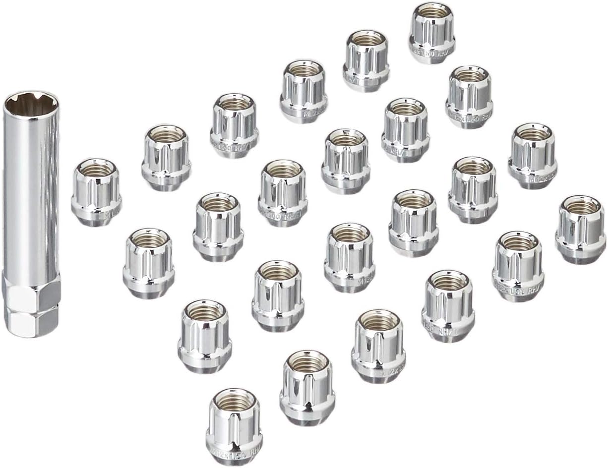 West Coast Wheel Accessories 12X1.5 Open Bulge Acorn Spline Lug Nuts 0.85" 6 Lug Install Kit Chrome