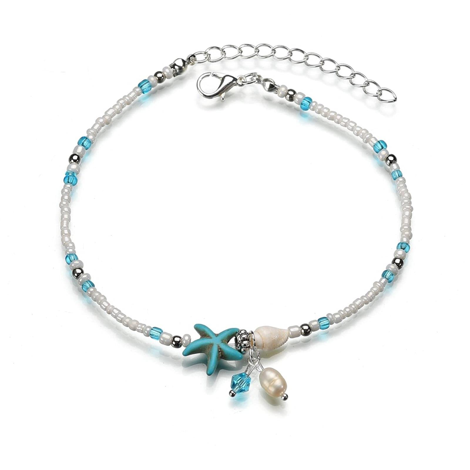 Jfgctyhxy Women's One Color Bohemian Bracelets, Diy Starfish Shell Beads Anklets For Sandals Anklet Leg Bohemian Vintage Ankle Chain Bracelet Jewelry Gift