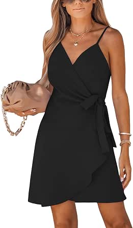 1. STATE Womens Pleated Spaghetti Strap Surplice Neckline Short Party Faux Wrap Dress