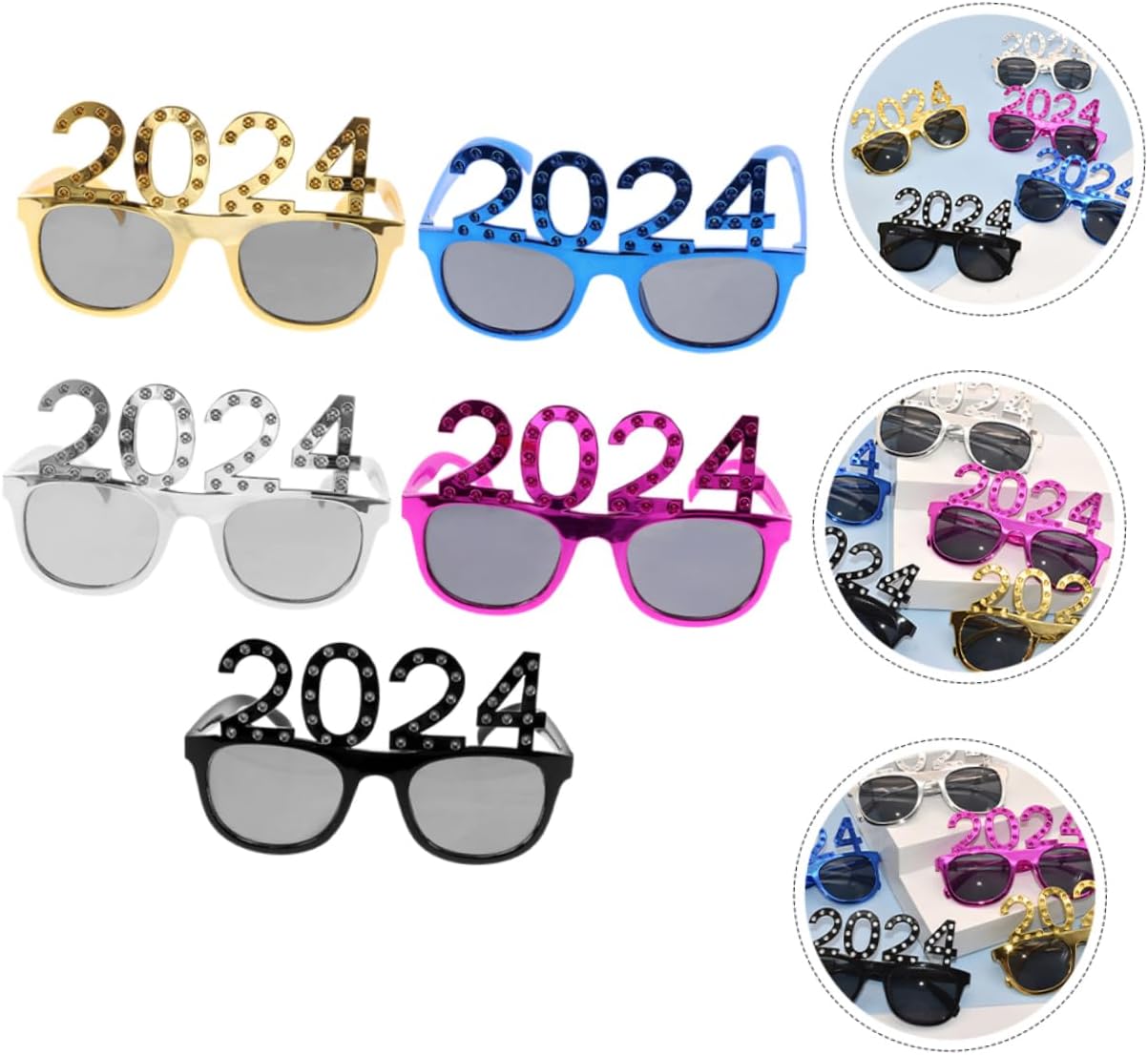 5pcs Year Party Funny Glasses Unique Photo Booth Props for Graduation and Celebrations Lightweight and Eye-catching Designs Multiple Colors