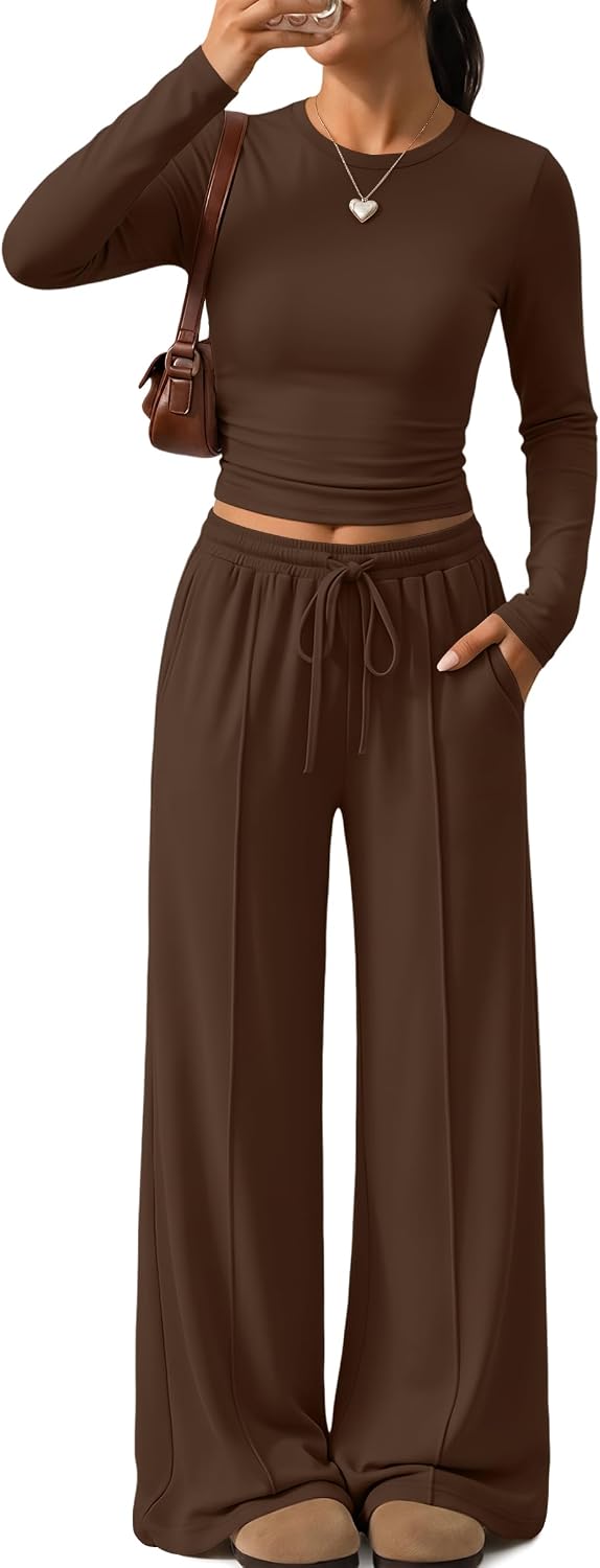 Trendy Queen Women's 2 Piece Fall Lounge Sets 2026 Designed with Pintuck